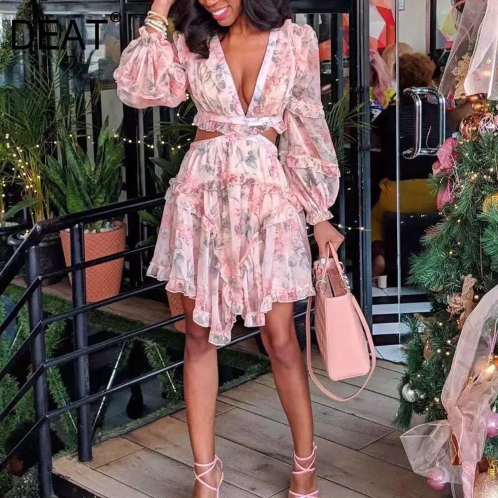 👗HP🌺Floral dress ruffle lace back womens cutout - Picture 3 of 10